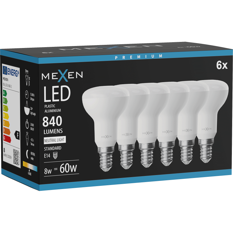 Mexen Nova 6x LED žárovka E14, R50, 8W, Neutrální - 4000K, 840 lm - L103-E14-0840-01x06
