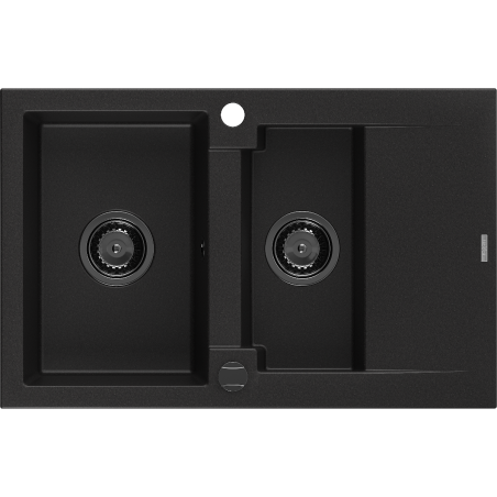 Mexen Gaspar žulový dřez 1,5-komorový s odkapávačem 737 x 475 mm, černý, černý sifon - 6507731505-77-B