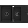 Mexen Gaspar žulový dřez 1,5-komorový s odkapávačem 737 x 475 mm, černý, černý sifon - 6507731505-77-B