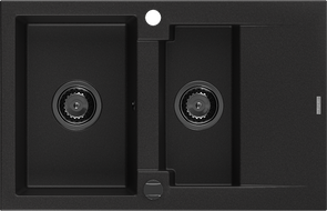 Mexen Gaspar žulový dřez 1,5-komorový s odkapávačem 737 x 475 mm, černý, černý sifon - 6507731505-77-B