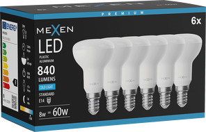 Mexen Nova 6x LED žárovka E14, R50, 8W, Studená - 6500K, 840 lm - L103-E14-0865-01x06