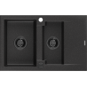 Mexen Gaspar dřez žulový 1,5-komorový s odkapávačem 737 x 475 mm černý/stříbrný metalický, sifon černý - 6507731505-73-B