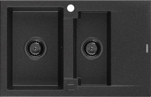 Mexen Gaspar dřez žulový 1,5-komorový s odkapávačem 737 x 475 mm černý/stříbrný metalický, sifon černý - 6507731505-73-B