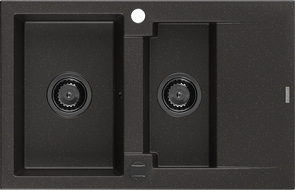 Mexen Gaspar granitový dřez 1,5-komorový s odkapávačem 737 x 475 mm, černý/zlatý metalický, sifon černý - 6507731505-75-B