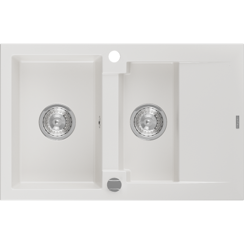 Mexen Gaspar granitový dřez 1,5-komorový s odkapávačem 737 x 475 mm, bílý, sifon chrom - 6507731505-20