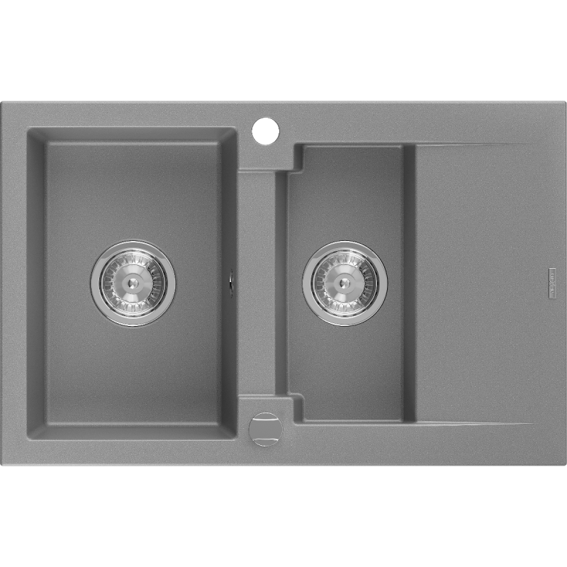 Mexen Gaspar žulový dřez 1,5-komorový s odkapávačem 737 x 475 mm, šedý, sifon chrom - 6507731505-71