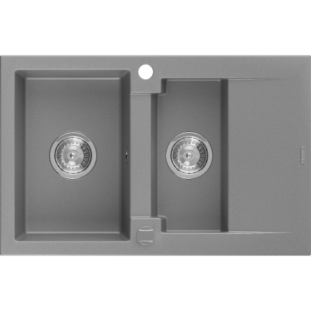 Mexen Gaspar žulový dřez 1,5-komorový s odkapávačem 737 x 475 mm, šedý, sifon chrom - 6507731505-71