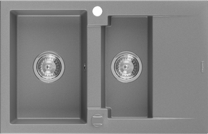 Mexen Gaspar žulový dřez 1,5-komorový s odkapávačem 737 x 475 mm, šedý, sifon chrom - 6507731505-71