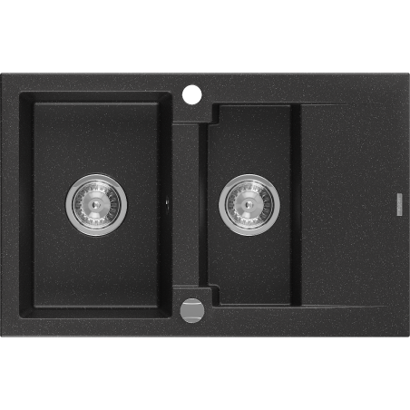 Mexen Gaspar granitový dřez 1,5 komorový s odkapávačem 737 x 475 mm, černý/stříbrný metalik, sifon chrom - 6507731505-73