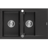 Mexen Gaspar granitový dřez 1,5 komorový s odkapávačem 737 x 475 mm, černý/stříbrný metalik, sifon chrom - 6507731505-73