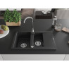 Mexen Gaspar granitový dřez 1,5-komorový s odkapávačem 737 x 475 mm, černý/stříbrný metalický, sifon chrom