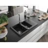 Mexen Gaspar granitový dřez 1,5-komorový s odkapávačem 737 x 475 mm, černý/stříbrný metalický, sifon chrom