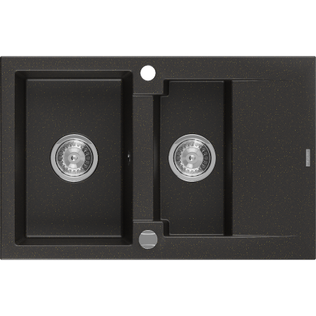 Mexen Gaspar granitový dřez 1,5komorový s odkapávačem 737 x 475 mm, černý/zlatý metalik, sifon chrom - 6507731505-75