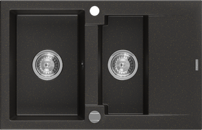 Mexen Gaspar granitový dřez 1,5komorový s odkapávačem 737 x 475 mm, černý/zlatý metalik, sifon chrom - 6507731505-75