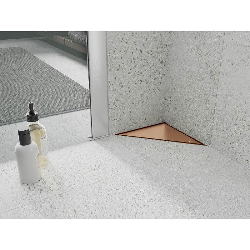 Mexen Flat-T M13 podlahový vpust trojúhelníkový 20 x 20 cm, kartáčovaná měď - 1C10320