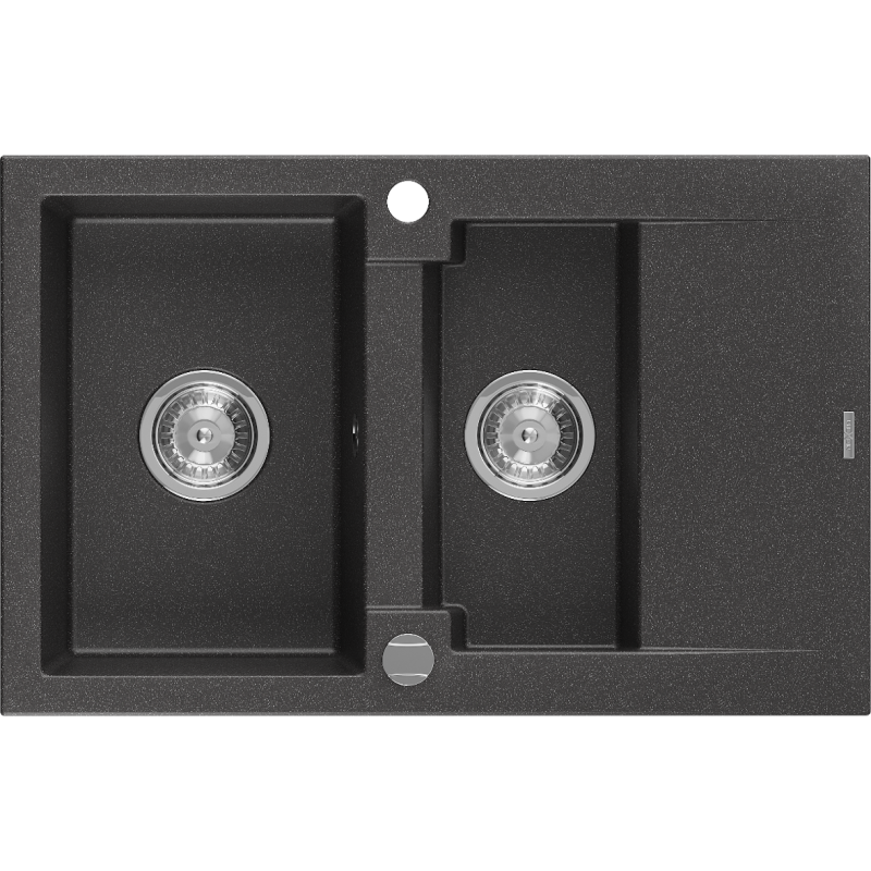 Mexen Gaspar dřez granitový 1,5-komorový s odkapávačem 737 x 475 mm, černý skvrnitý, sifon chrom - 6507731505-76