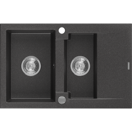 Mexen Gaspar dřez granitový 1,5-komorový s odkapávačem 737 x 475 mm, černý skvrnitý, sifon chrom - 6507731505-76