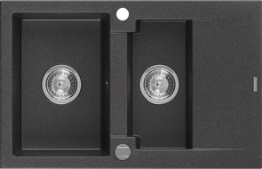 Mexen Gaspar dřez granitový 1,5-komorový s odkapávačem 737 x 475 mm, černý skvrnitý, sifon chrom - 6507731505-76