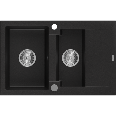 Mexen Gaspar, granitový dřez 1,5-komorový s odkapávačem 737 x 475 mm, černý, sifon chrom - 6507731505-77