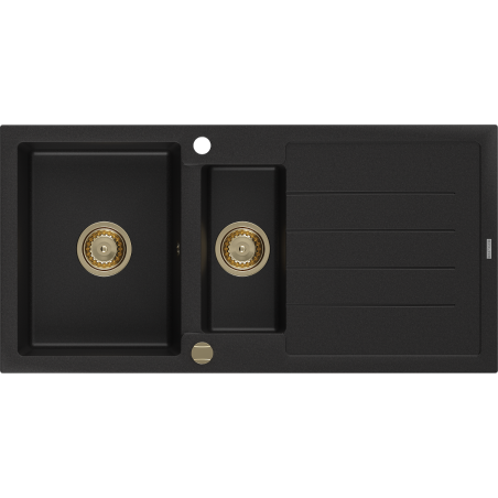 Mexen Andres granitový dřez 1,5-komorový s odkapávačem 1000 x 500 mm černý, sifon zlatý - 6515101510-77-G