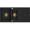Mexen Andres granitový dřez 1,5-komorový s odkapávačem 1000 x 500 mm černý, sifon zlatý - 6515101510-77-G