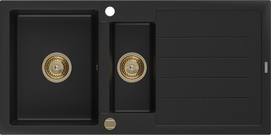 Mexen Andres granitový dřez 1,5-komorový s odkapávačem 1000 x 500 mm černý, sifon zlatý - 6515101510-77-G