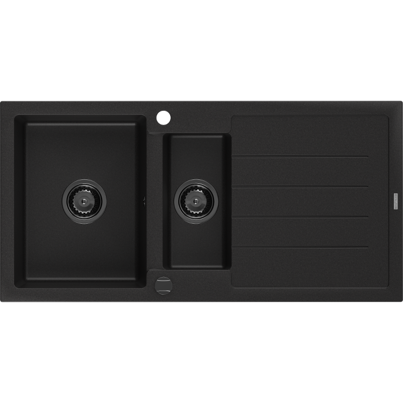 Mexen Andres dřez granitový 1,5-komorový s odkapávačem 1000 x 500 mm černý, sifon černý - 6515101510-77-B
