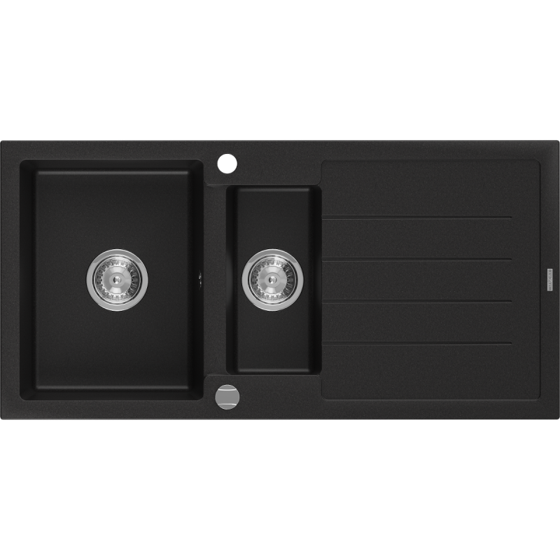 Mexen Andres granitový dřez 1,5-komorový s odkapávačem 1000 x 500 mm, černý, sifon chrom - 6515101510-77