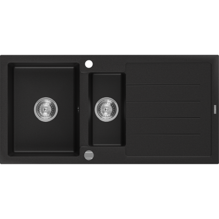 Mexen Andres granitový dřez 1,5-komorový s odkapávačem 1000 x 500 mm, černý, sifon chrom - 6515101510-77