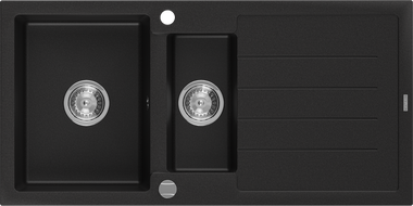 Mexen Andres granitový dřez 1,5-komorový s odkapávačem 1000 x 500 mm, černý, sifon chrom - 6515101510-77