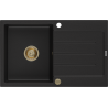Mexen Bruno granitový dřez 1-komorový s odkapávačem 795 x 495 mm, černý, sifon zlatý - 6513791010-77-G