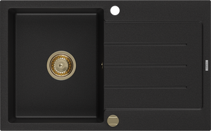 Mexen Bruno granitový dřez 1-komorový s odkapávačem 795 x 495 mm, černý, sifon zlatý - 6513791010-77-G