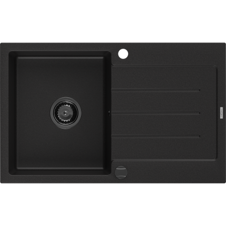 Mexen Bruno granitový dřez jednokomorový s odkapávačem 795 x 495 mm, černý, černý sifon - 6513791010-77-B