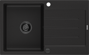Mexen Bruno granitový dřez jednokomorový s odkapávačem 795 x 495 mm, černý, černý sifon - 6513791010-77-B
