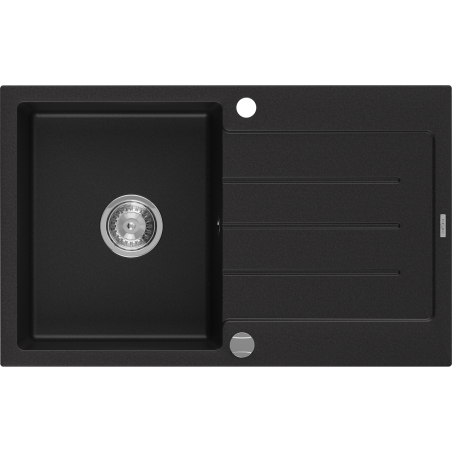 Mexen Bruno granitový dřez s odkapávačem, 1-komorový, 795 x 495 mm, černý, sifon chrom - 6513791010-77