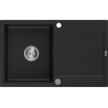 Mexen Bruno granitový dřez s odkapávačem, 1-komorový, 795 x 495 mm, černý, sifon chrom - 6513791010-77