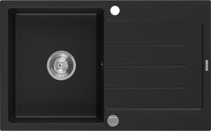 Mexen Bruno granitový dřez s odkapávačem, 1-komorový, 795 x 495 mm, černý, sifon chrom - 6513791010-77