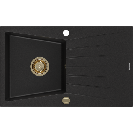 Mexen Cesar dřez granitový 1-komorový s odkapávačem 775 x 470 mm, černý, sifon zlatý - 6514771010-77-G