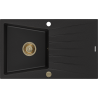 Mexen Cesar dřez granitový 1-komorový s odkapávačem 775 x 470 mm, černý, sifon zlatý - 6514771010-77-G
