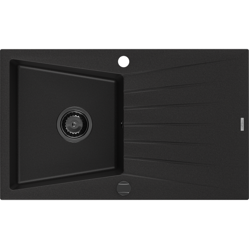 Mexen Cesar dřez granitový 1-komorový s odkapávačem 775 x 470 mm, černý, sifon černý - 6514771010-77-B
