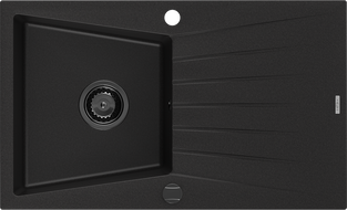 Mexen Cesar dřez granitový 1-komorový s odkapávačem 775 x 470 mm, černý, sifon černý - 6514771010-77-B