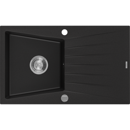 Mexen Cesar granitový dřez 1-komorový s odkapávačem 775 x 470 mm, černý, sifon chrom - 6514771010-77