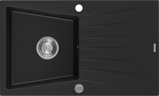 Mexen Cesar granitový dřez 1-komorový s odkapávačem 775 x 470 mm, černý, sifon chrom - 6514771010-77