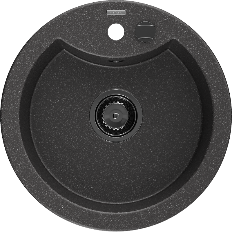 Mexen Diego granitový dřez s jednou komorou 488 x 480 mm, černý kropenatý, černý sifon - 6512481000-76-B