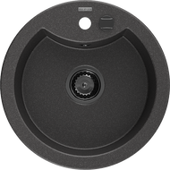 Mexen Diego granitový dřez s jednou komorou 488 x 480 mm, černý kropenatý, černý sifon - 6512481000-76-B