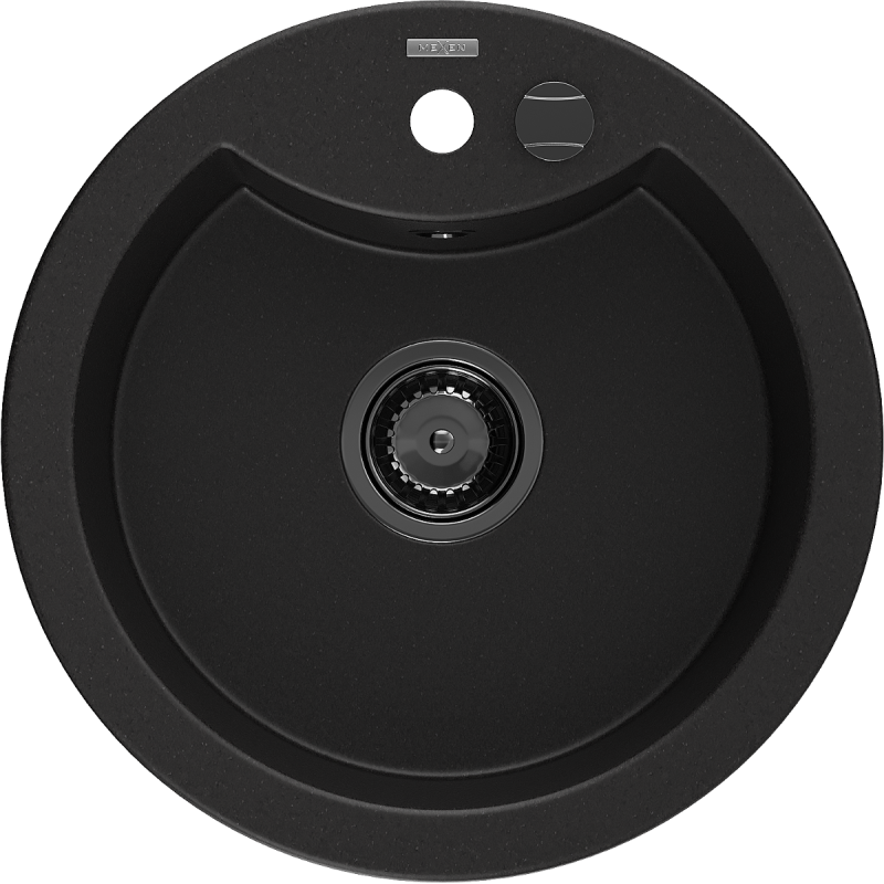 Mexen Diego granitový dřez 1-komorový 488 x 480 mm, černý, černý sifon - 6512481000-77-B
