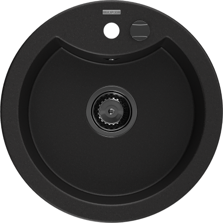 Mexen Diego granitový dřez 1-komorový 488 x 480 mm, černý, černý sifon - 6512481000-77-B