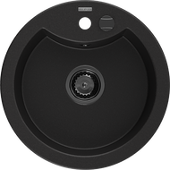 Mexen Diego granitový dřez 1-komorový 488 x 480 mm, černý, černý sifon - 6512481000-77-B