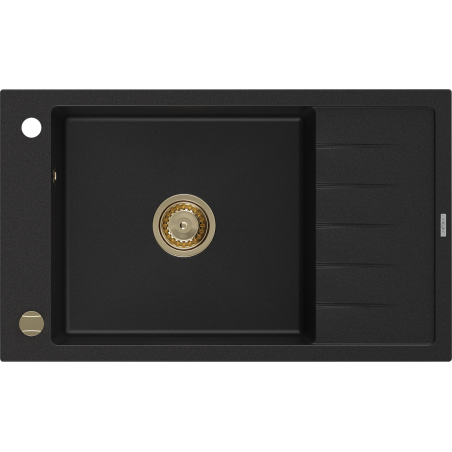 Mexen Elias granitový dřez s odkapávačem 1-komorový 795 x 480 mm, černý, sifon zlatý - 6511791005-77-G