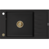 Mexen Elias granitový dřez s odkapávačem 1-komorový 795 x 480 mm, černý, sifon zlatý - 6511791005-77-G